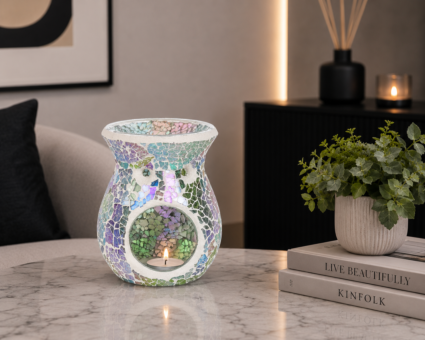 Iridescent Blue Crackle Tealight Buner