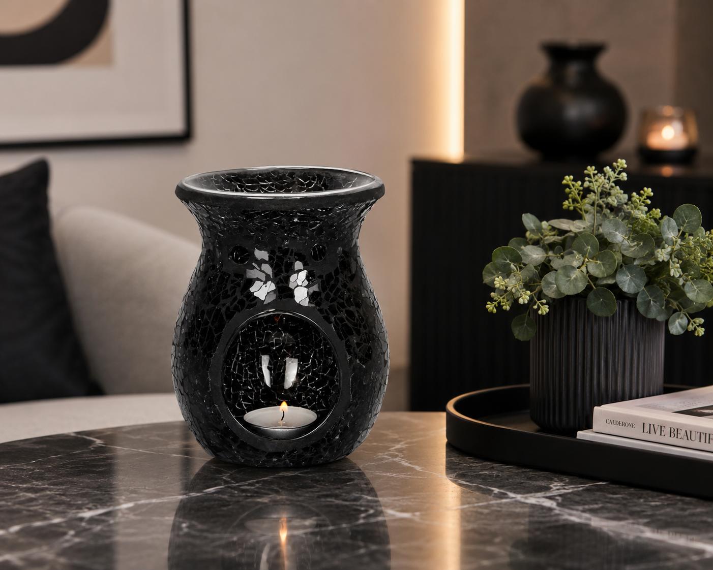 Black Crackle Tealight Buner