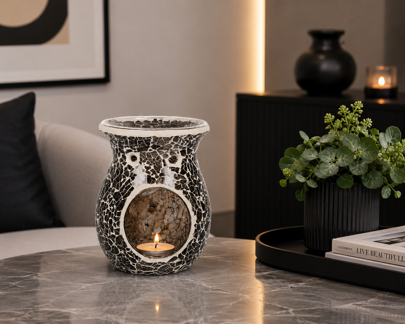 Gunmetal Grey Crackle Tealight Buner