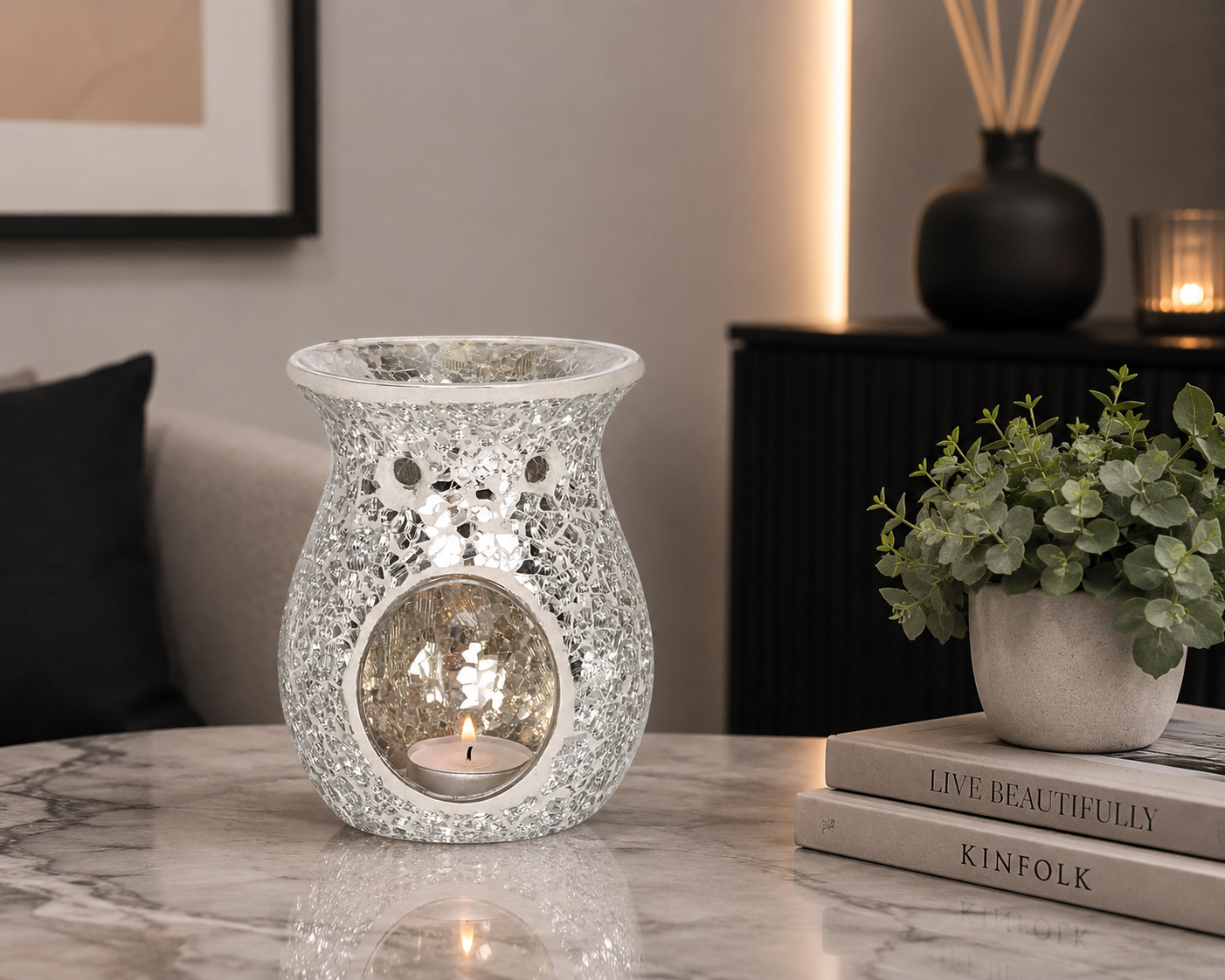 Silver Crackle Tealight Buner