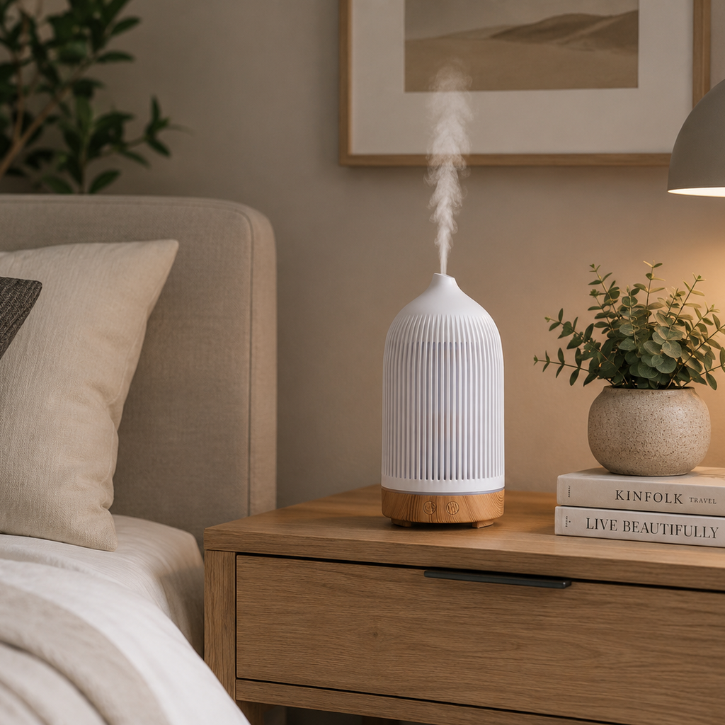 Electric White with Wood Effect Ribbed Aroma Diffuser