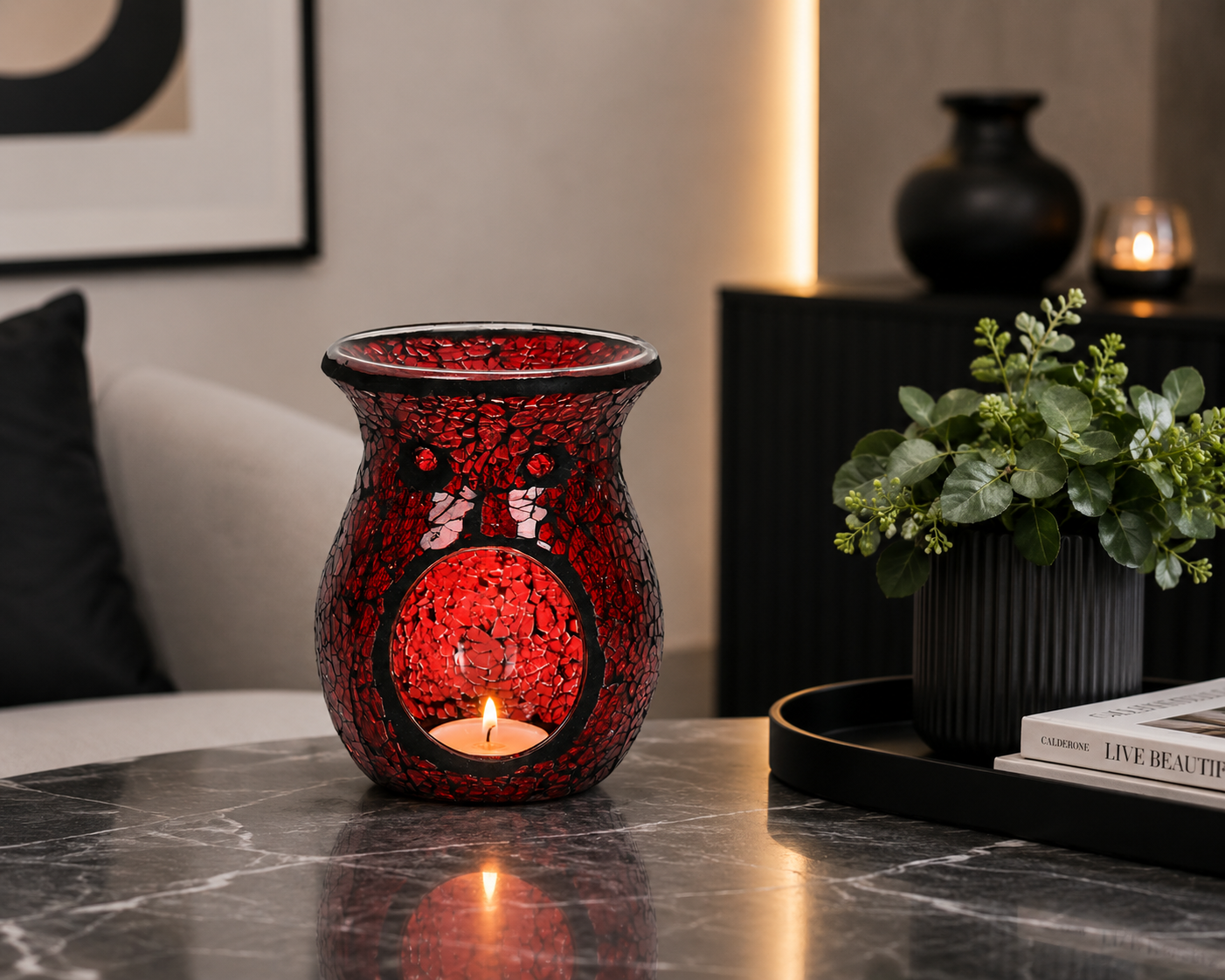 Red Crackle Tealight Buner