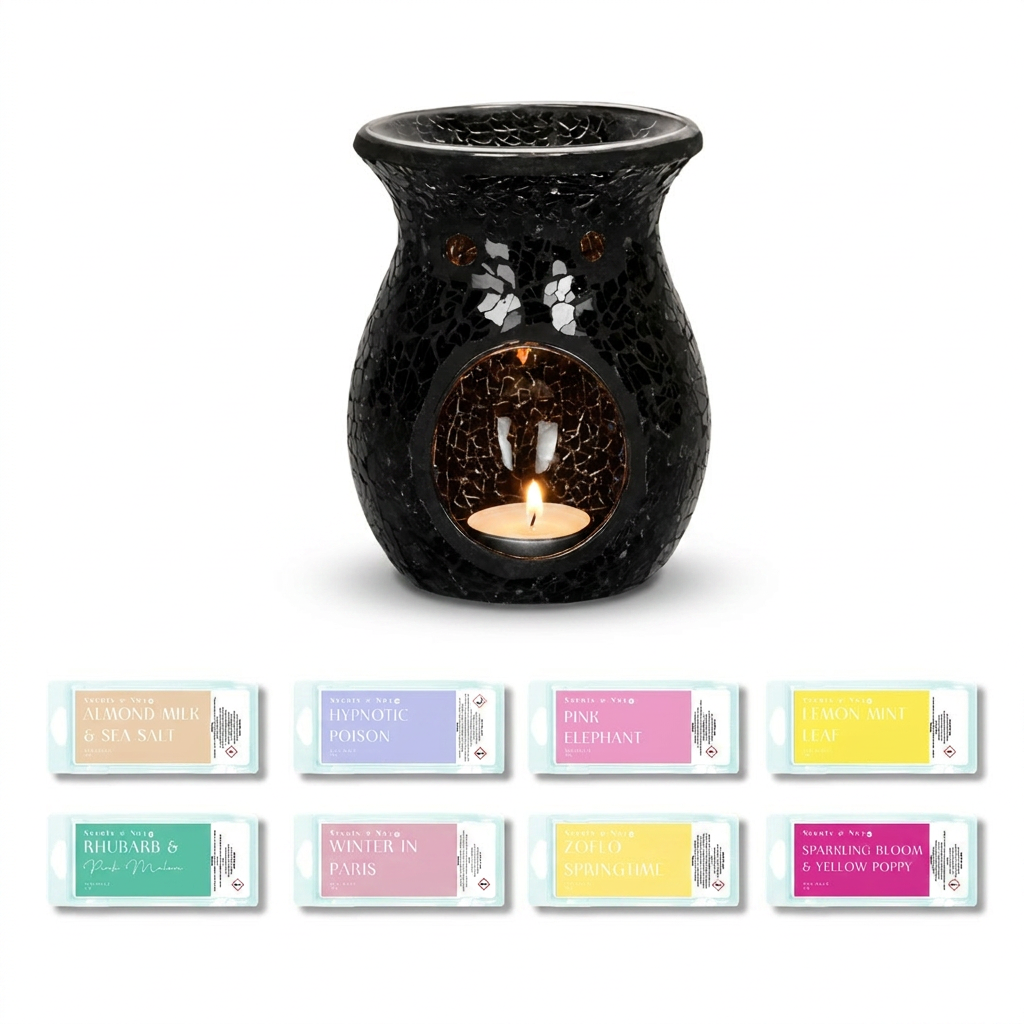 Large Crackle Tealight Burner + 8 Wax Snap Bars