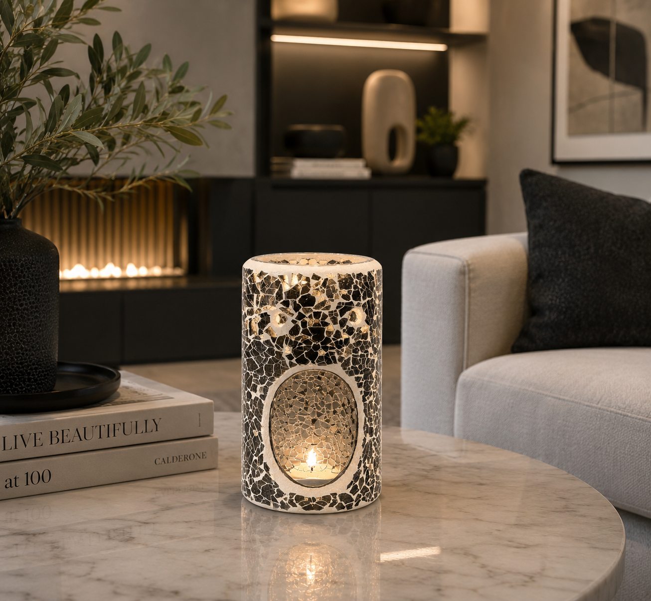 Gunmetal Grey Pillar Crackle Tealight Buner